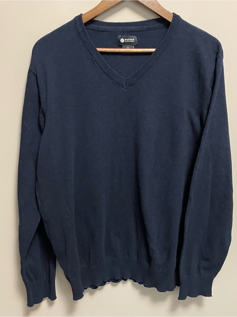 Haggar Navy Blue 100% Cotton V-neck Sweater Men’s Large